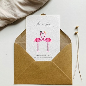 Einpflanzbare Hochzeitseinladung | Einladungskarte zur Hochzeit | Hochzeitskarte | Samenkarte | Flamingos | Minimalistisch | Nachhaltig