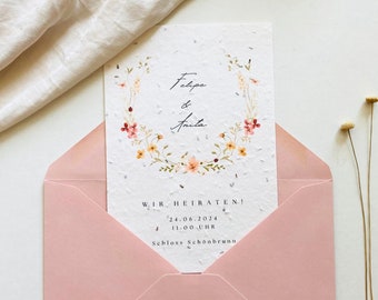 Einpflanzbare Hochzeitseinladung | Muster | Minimalistisch | Wildblumen | Saatpapier | Hochzeit |  Einladungskarte | Samenkarte | Nachhaltig