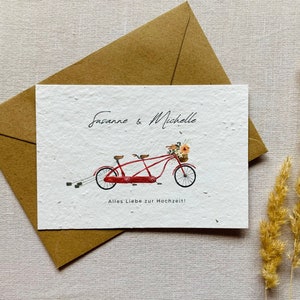 Einpflanzbare individualisierbare Hochzeitskarte | Glückwunschkarte zur Hochzeit | Samenkarte | Tandem | Minimalistisch | Nachhaltig | Liebe