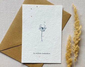Einpflanzbare Trauerkarte | Beileidskarte | Kondolenzkarte | Samenkarte | Minimalistisch | Nachhaltig | Pusteblume