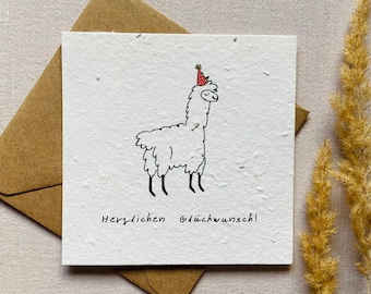 Einpflanzbare Geburtstagskarte | Samenkarte | Minimalistisch | Tiere | Nachhaltig | Lama | Alpaka