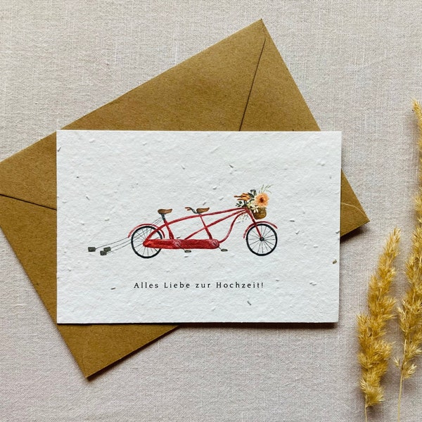 Einpflanzbare Hochzeitskarte | Glückwunschkarte zur Hochzeit | Samenkarte | Tandem | Minimalistisch | Nachhaltig | Liebe