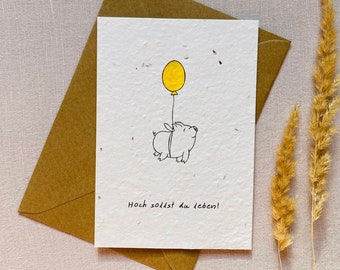 Einpflanzbare Geburtstagskarte | Samenkarte | Minimalistisch | Nachhaltig | Geburtstag | Schwein | Lustig | Süß