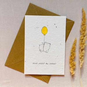 Einpflanzbare Geburtstagskarte Samenkarte Minimalistisch Nachhaltig Geburtstag Schwein Lustig Süß Bild 1
