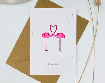 Einpflanzbare Valentinskarte | Ich liebe dich |  Minimalistisch | Liebe | Valentinstag | Flamingos