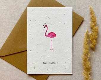 Einpflanzbare Geburtstagskarte | Samenkarte | Minimalistisch | Nachhaltig | Happy Birthday | Tier | Flamingo