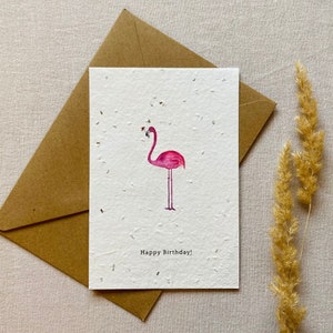Einpflanzbare Geburtstagskarte | Samenkarte | Minimalistisch | Nachhaltig | Happy Birthday | Tier | Flamingo