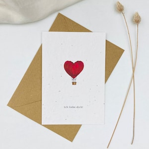 Einpflanzbare Valentinskarte | Ich liebe dich | Minimalistisch | Liebe | Valentinstag | Heißluftballon
