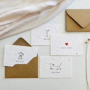 Einpflanzbares Mini-Kartenset aus Saatpapier | Vier Geburtstagskarten | Handgemacht | Minimalistisch | Nachhaltig | Geschenk