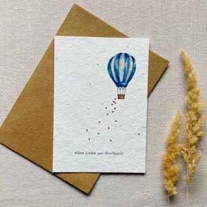 Einpflanzbare Hochzeitskarte | Glückwunschkarte zur Hochzeit | Samenkarte | Heißluftballon | Minimalistisch | Nachhaltig | Liebe
