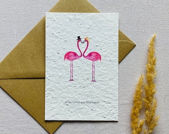 Einpflanzbare Hochzeitskarte | Glückwunschkarte zur Hochzeit | Flamingo | Samenkarte | Minimalistisch | Nachhaltig | Liebe