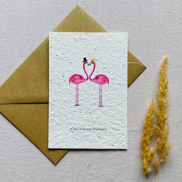 Einpflanzbare Hochzeitskarte | Glückwunschkarte zur Hochzeit | Flamingo | Samenkarte | Minimalistisch | Nachhaltig | Liebe