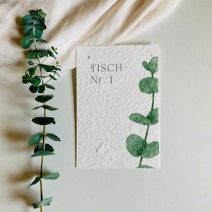 Einpflanzbare Tischnummer | Muster | Eukalyptus | Greenery | Hochzeit | Tischkarte | Samenkarte | Minimalistisch | Nachhaltig