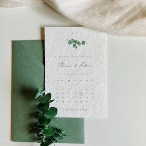 Einpflanzbare Save the Date Karte mit Kalendarium | Muster | Eukalyptus | Eukalyptus | Greenery | Hochzeit | Minimalistisch | Nachhaltig