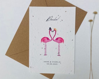 Einpflanzbare Dankeskarte für Hochzeit | Muster | Danksagung | Danksagungskarte | Samenkarte | Flamingos | Minimalistisch | Nachhaltig