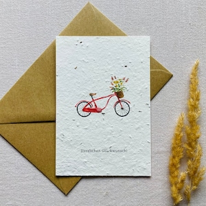 Plantable greeting card Seed card Minimalist Sustainable birthday Bicycle Flowers image 1