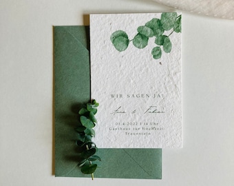 Einpflanzbare Hochzeitseinladung | Muster | Eukalyptus | Greenery | Hochzeit |  Einladungskarte | Samenkarte | Minimalistisch | Nachhaltig