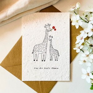 Einpflanzbare Karte für Mutter | Geschenk für Mama | Samenkarte zum Muttertag | Nachhaltig  | Tiere |  Süß  | Giraffen