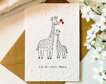 Einpflanzbare Karte für Mutter | Geschenk für Mama | Samenkarte zum Muttertag | Nachhaltig  | Tiere |  Süß  | Giraffen