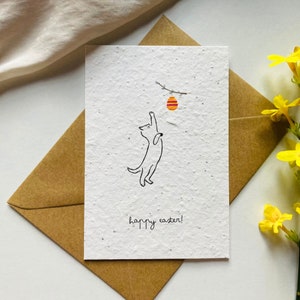 Einpflanzbare Osterkarte | Samenkarte | Katze | Handgemacht | Minimalistisch | Ostergeschenk | Tiermotiv