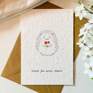 Einpflanzbare Muttertagskarte | Geschenk zum Muttertag | Samenkarte | Nachhaltig  | Igel | Blumen