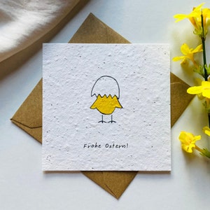 Einpflanzbare Osterkarte Samenkarte Minimalistisch Tiere Ostergeschenk lustiges Küken Ei Bild 1