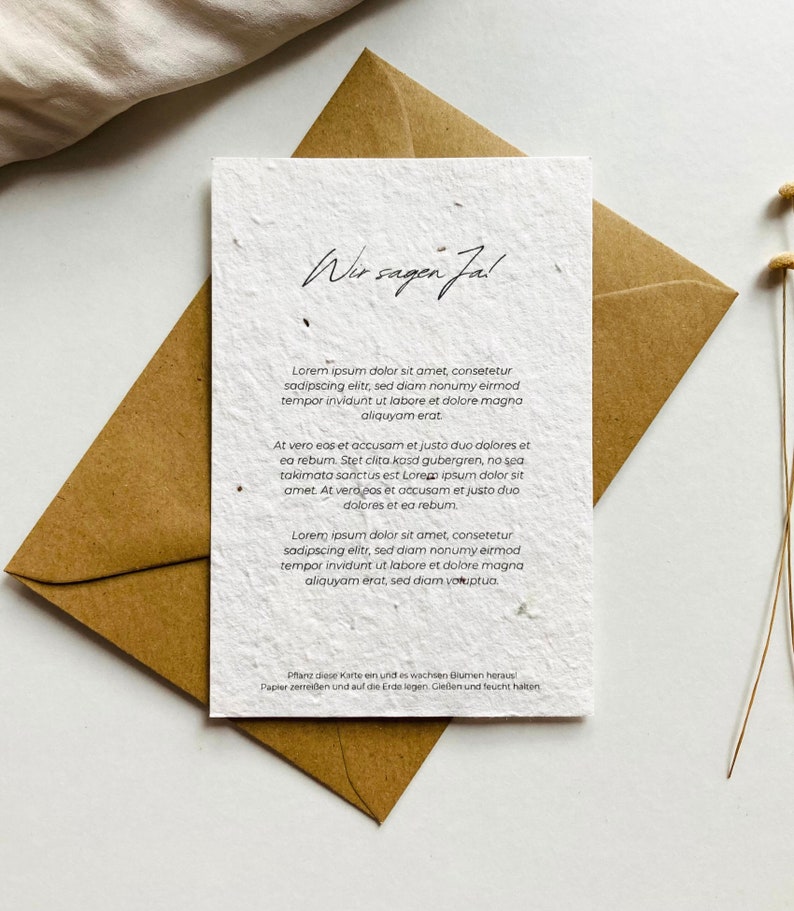 Einpflanzbare Hochzeitseinladung Einladungskarte zur Hochzeit Hochzeitskarte Samenkarte Flamingos Minimalistisch Nachhaltig Bild 3