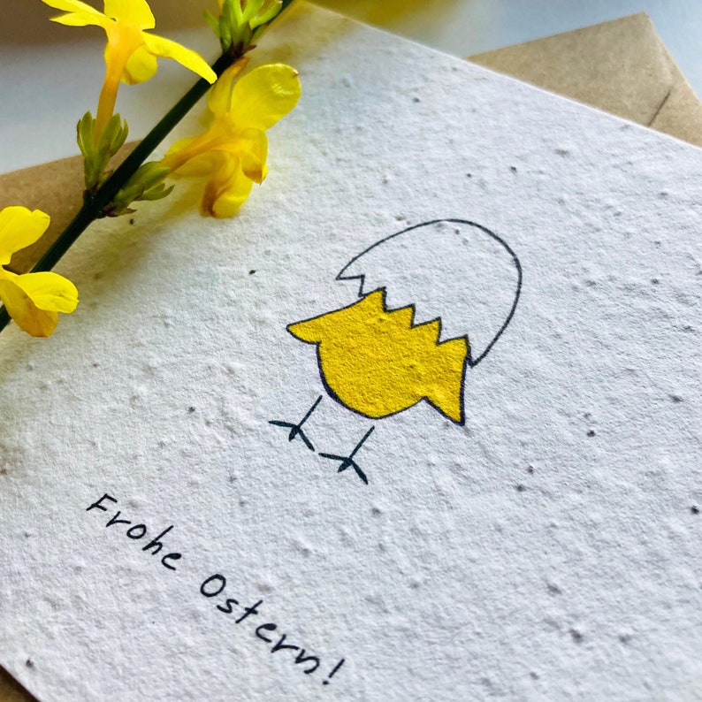 Einpflanzbare Osterkarte Samenkarte Minimalistisch Tiere Ostergeschenk lustiges Küken Ei Bild 2
