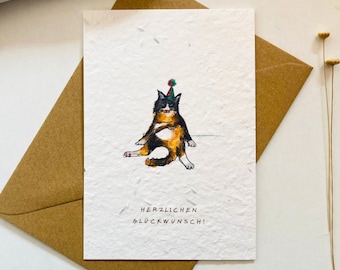 Einpflanzbare Geburtstagskarte mit Katzengras | Glückwunschkarte | Samenkarte | Minimalistisch | Geschenk | Katze