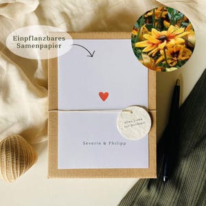 Geschenkbox für Geldgeschenk zur Hochzeit | Personalisiertes Hochzeitsgeschenk | Einplanzbares Saatpapier | Minimalistisch | Herz