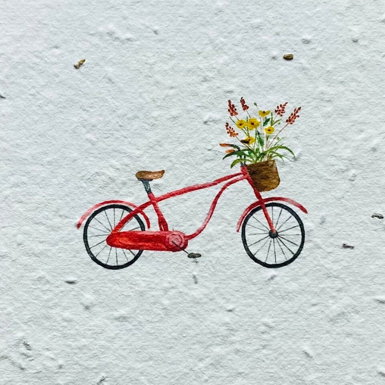 Einpflanzbare Grußkarte Samenkarte Minimalistisch Nachhaltig Geburtstag Fahrrad Blumen Bild 2