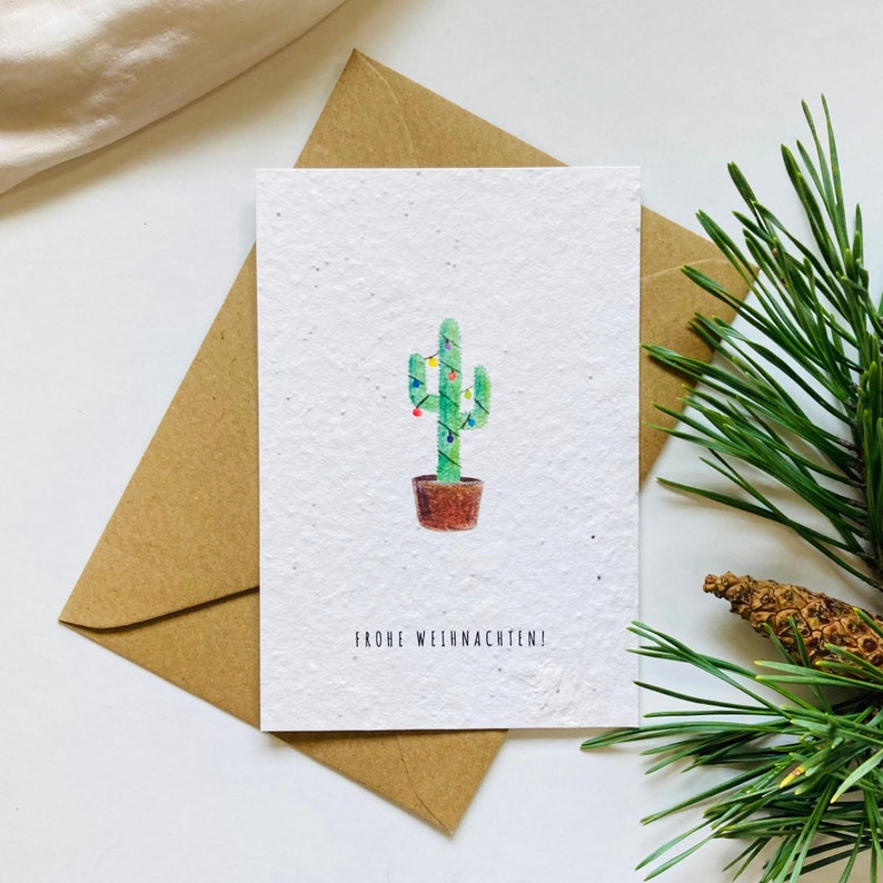 Einpflanzbares Kartenset Weihnachten Vier Weihnachtskarten Handgemacht Karten Kaktus Hund Wein Wichtel Nachhaltig Geschenk Bild 8