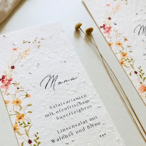Einpflanzbare Menükarte | Muster | Wildblumen | Boho | Hochzeit | Samenkarte | Minimalistisch | Nachhaltig | Einpflanzbar