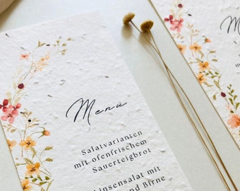 Einpflanzbare Menükarte | Muster | Wildblumen | Boho | Hochzeit | Samenkarte | Minimalistisch | Nachhaltig | Einpflanzbar