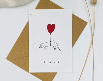 Einpflanzbare Valentinskarte | Ich liebe dich | Minimalistisch | Liebe | Valentinstag | Hund | Dackel