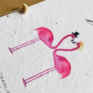 Einpflanzbare Hochzeitseinladung Einladungskarte zur Hochzeit Hochzeitskarte Samenkarte Flamingos Minimalistisch Nachhaltig Bild 2