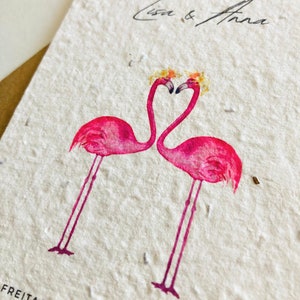 Einpflanzbare Hochzeitseinladung Gleichgeschlechtlich Gay Frau und Frau Einladungskarte zur Hochzeit Hochzeitskarte Flamingos Bild 3