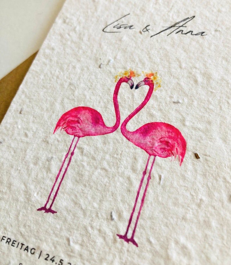 Einpflanzbare Hochzeitseinladung Gleichgeschlechtlich Gay Frau und Frau Einladungskarte zur Hochzeit Hochzeitskarte Flamingos Bild 3