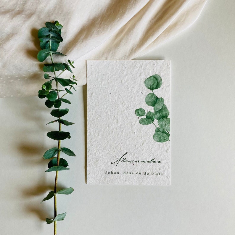 Einpflanzbares Gastgeschenk Muster Namenskarte Hochzeit Hochzeitsdeko Samenkarte Minimalistisch Nachhaltig Bild 1