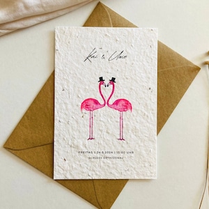 Einpflanzbare Hochzeitseinladung | Gleichgeschlechtlich | Gay | Mann und Mann | Einladungskarte zur Hochzeit | Hochzeitskarte | Flamingos
