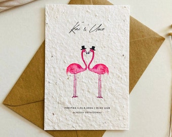 Einpflanzbare Hochzeitseinladung | Gleichgeschlechtlich | Gay | Mann und Mann | Einladungskarte zur Hochzeit | Hochzeitskarte | Flamingos
