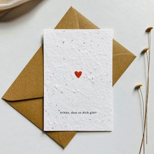 Einpflanzbare Grußkarte | Samenkarte | Minimalistisch | Nachhaltig | Herz | Geschenk | Einfach so | Schön, dass es dich gibt