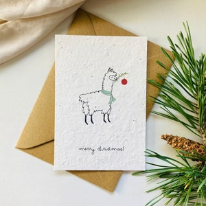Plantable Christmas card | Handmade | Animal motif | Minimalist | Sustainable | lama