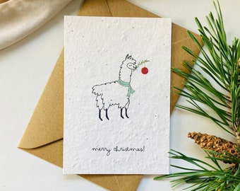 Einpflanzbare Weihnachtskarte | Handgemacht | Tiermotiv | Minimalistisch | Nachhaltig | Lama