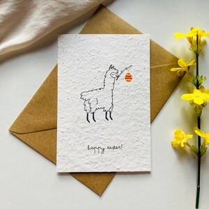 Einpflanzbare Osterkarte | Samenkarte | Handgemacht | Tiermotiv | Minimalistisch | Ostergeschenk | Lama