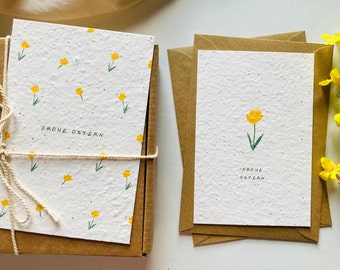 Plantable Easter card set | Two Easter cards | Seed card | Handmade | Daffodil | Minimalist | Sustainable | Easter gift