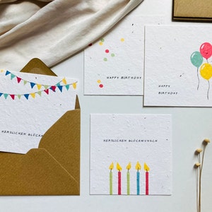Einpflanzbares Kartenset aus Saatpapier | Vier Geburtstagskarten | Handgemacht | Minimalistisch | Nachhaltig | Geschenk