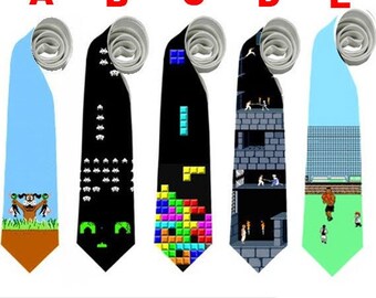 Necktie Retro Games Duck Hunt Space Inviders Tetris Prince Persia Cosplay