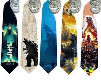 Necktie Godzilla Kaiju Ocean Mothra Anguirus Ghidorah Smog Rodan Hedorah Monster Japanese Tie Cosplay Tokusatsu