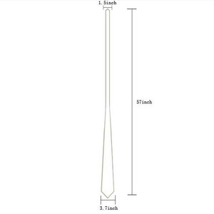 May include: A light-colored tie with measurements indicated. The tie is 57 inches long, 1.5 inches wide at the top, and 3.7 inches wide at the bottom. The tie is a solid color and has a classic shape.